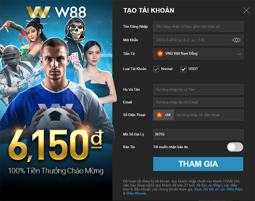 Đăng ký tài khoản W88